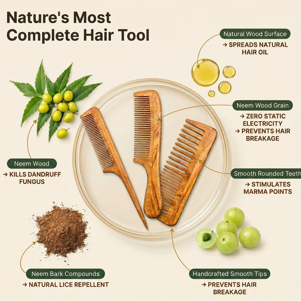 Neem Wood Comb Set | Pack of 3 | Your Daily Hair Treatment